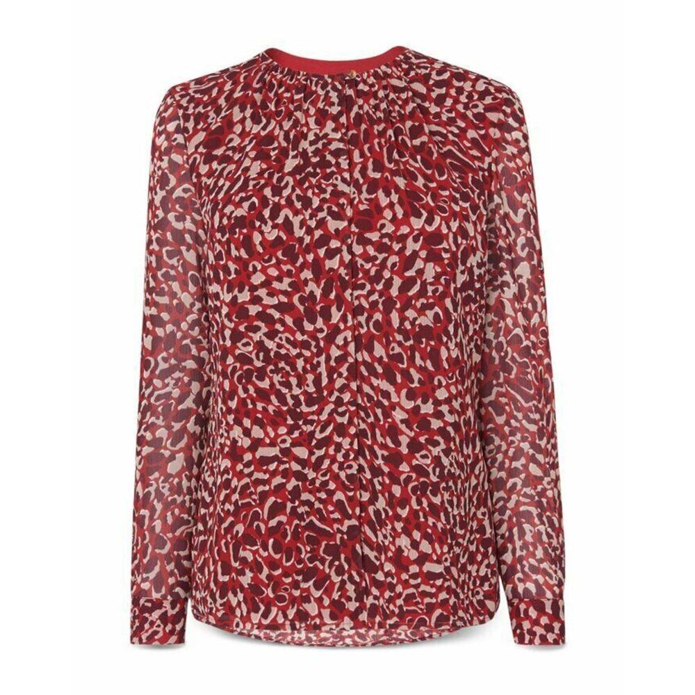 $195 LK Bennett Red Multi TW Damiell Animal Print Chiffon Blouse 4 NWT